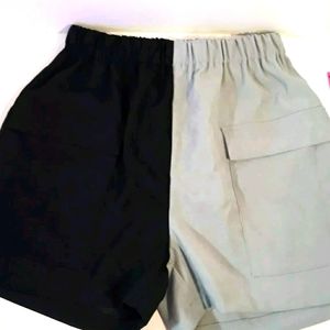 2 Tone Black Grey Flap Pocket Shorts